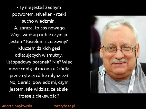 Andrzej Sapkowski: - Ty nie jesteś żadnym potworem, Nivellen - rzekł sucho...