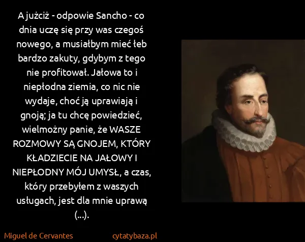 Miguel de Cervantes: A jużciż - odpowie Sancho - co dnia uczę się przy was...