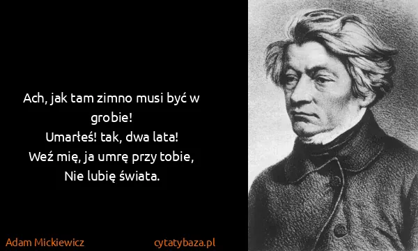 Adam Mickiewicz: Ach, jak tam zimno musi być w grobie!
Umarłeś! tak, dwa...