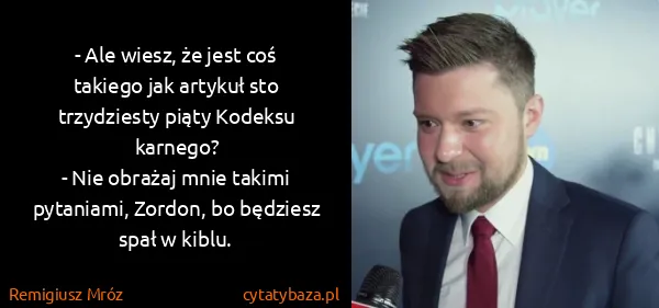 Remigiusz Mróz: - Ale wiesz, że jest coś takiego jak artykuł sto...