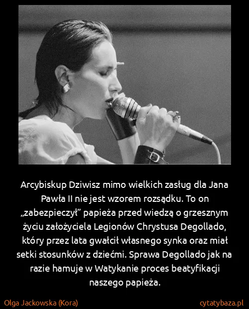 Olga Jackowska (Kora): Arcybiskup Dziwisz mimo wielkich zasług dla Jana Pawła...