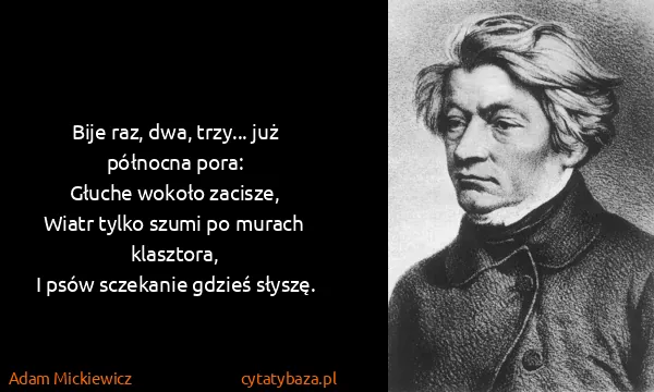 Adam Mickiewicz: Bije raz, dwa, trzy... już północna pora:
Głuche wokoło...