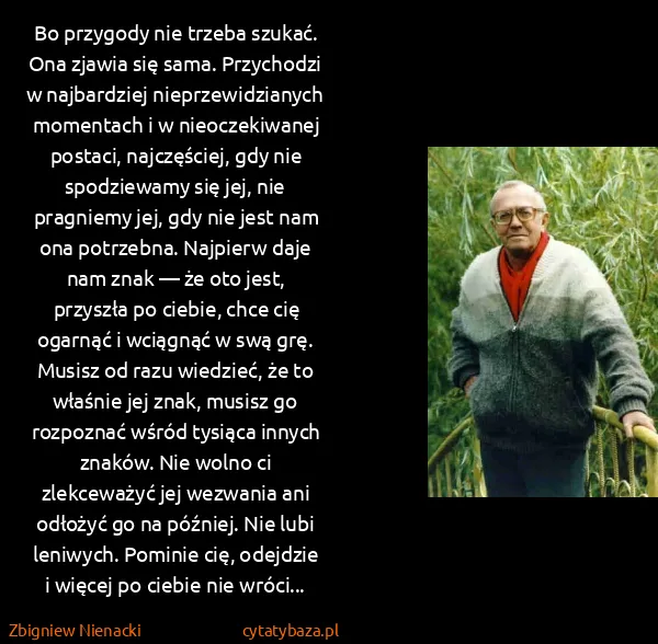 Zbigniew Nienacki: Bo przygody nie trzeba szukać. Ona zjawia się sama....