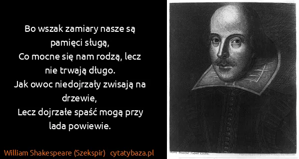 William Shakespeare (Szekspir): Bo wszak zamiary nasze są pamięci sługą,
Co mocne się...