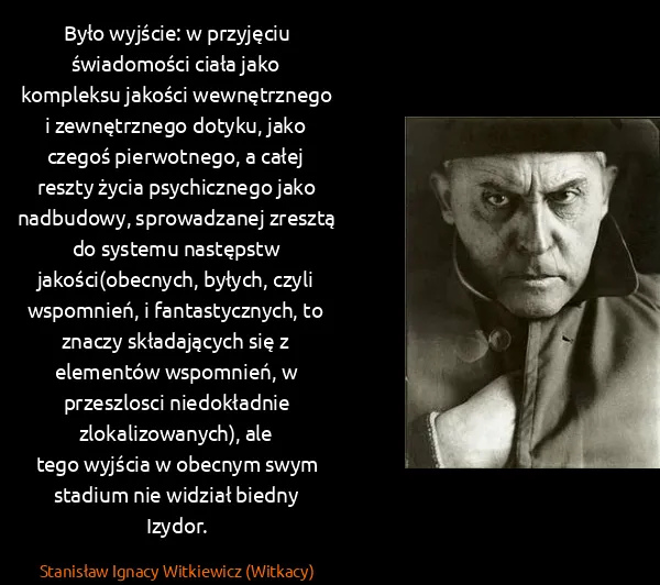 Stanisław Ignacy Witkiewicz (Witkacy): Było wyjście: w przyjęciu świadomości ciała jako...