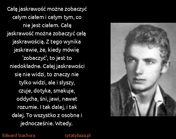 Edward Stachura: Całą jaskrawość można zobaczyć całym ciałem i całym tym,...