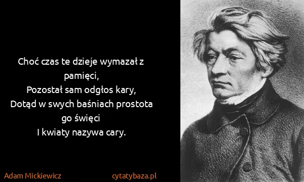 Adam Mickiewicz: Choć czas te dzieje wymazał z pamięci, 
Pozostał sam...