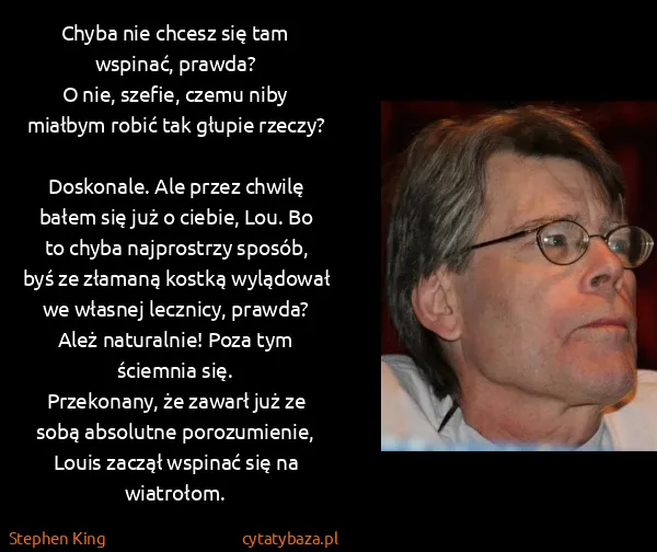 Stephen King: Chyba nie chcesz się tam wspinać, prawda?
O nie, szefie,...