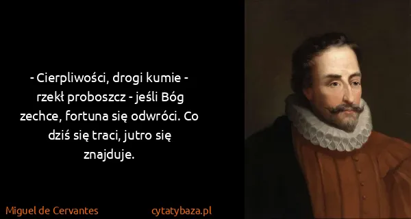 Miguel de Cervantes: - Cierpliwości, drogi kumie - rzekł proboszcz - jeśli...