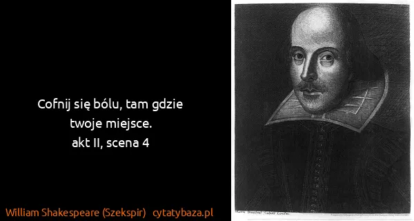 William Shakespeare (Szekspir): Cofnij się bólu, tam gdzie twoje miejsce.
akt II, scena 4