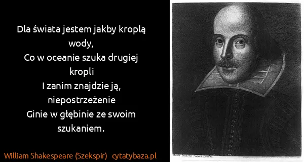 William Shakespeare (Szekspir): Dla świata jestem jakby kroplą wody,
Co w oceanie szuka...