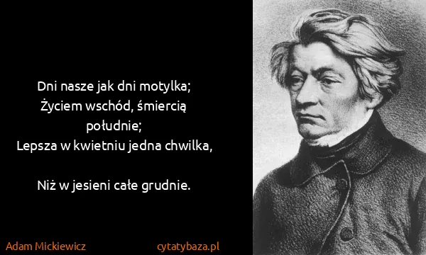 Adam Mickiewicz: Dni nasze jak dni motylka;
Życiem wschód, śmiercią...