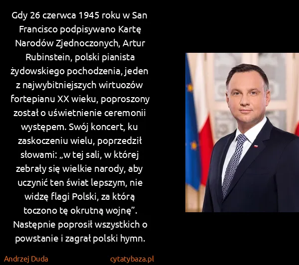 Andrzej Duda: Gdy 26 czerwca 1945 roku w San Francisco podpisywano...