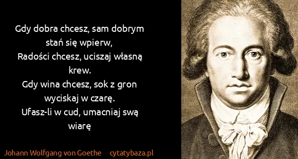 Johann Wolfgang von Goethe: Gdy dobra chcesz, sam dobrym stań się wpierw,
Radości...