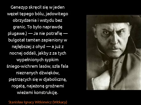 Stanisław Ignacy Witkiewicz (Witkacy): Genezyp skręcił się w jeden węzeł tępego bólu,...