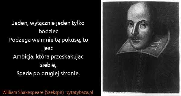 William Shakespeare (Szekspir): Jeden, wyłącznie jeden tylko bodziec
Podżega we mnie tę...