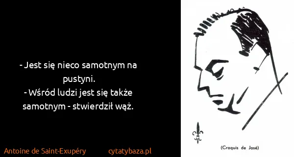 Antoine de Saint-Exupéry: - Jest się nieco samotnym na pustyni.
- Wśród ludzi...