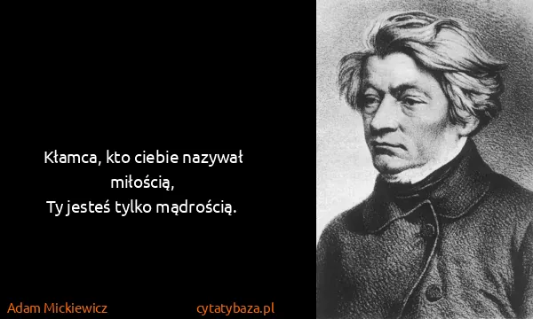 Adam Mickiewicz: Kłamca, kto ciebie nazywał miłością,
Ty jesteś tylko...