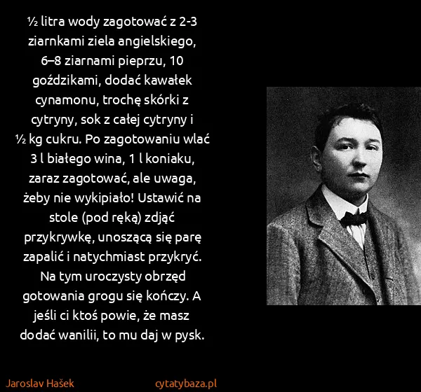 Jaroslav Hašek: ½ litra wody zagotować z 2-3 ziarnkami ziela...