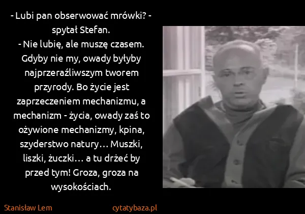 Stanisław Lem: - Lubi pan obserwować mrówki? - spytał Stefan.
- Nie...