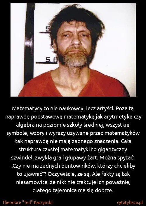 Theodore "Ted" Kaczynski: Matematycy to nie naukowcy, lecz artyści. Poza tą...