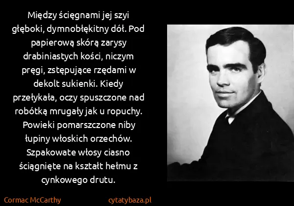 Cormac McCarthy: Między ścięgnami jej szyi głęboki, dymnobłękitny dół....