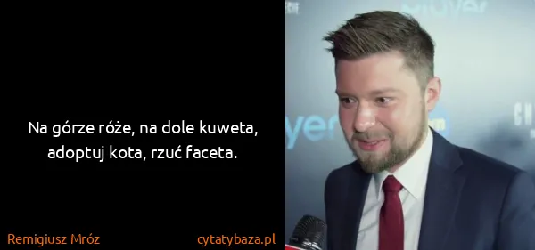 Remigiusz Mróz: Na górze róże, na dole kuweta, adoptuj kota, rzuć faceta.
