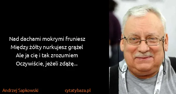 Andrzej Sapkowski: Nad dachami mokrymi fruniesz
Między żółty nurkujesz...