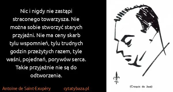 Antoine de Saint-Exupéry: Nic i nigdy nie zastąpi straconego towarzysza. Nie można...