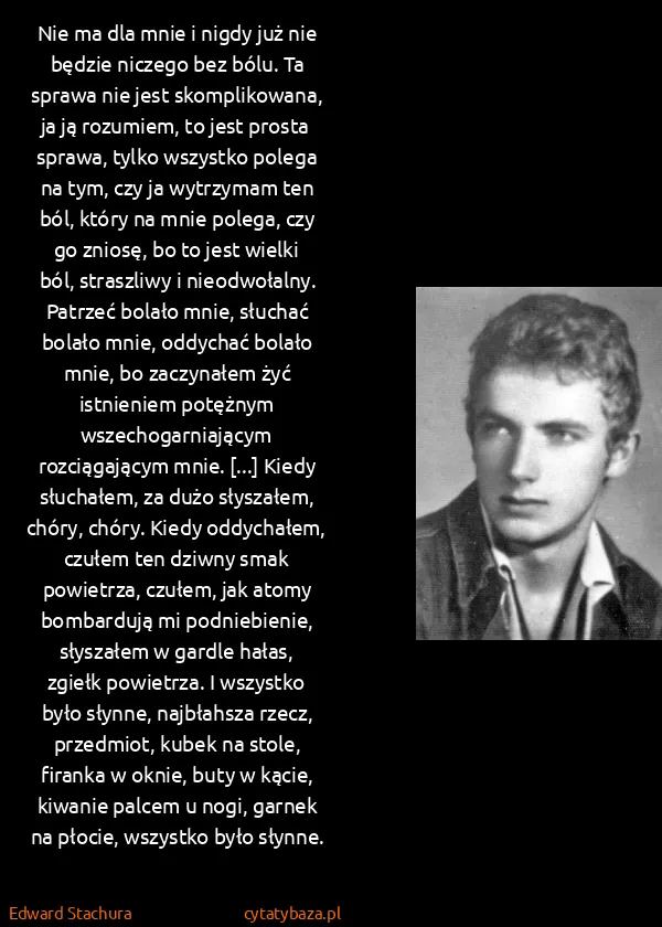Edward Stachura: Nie ma dla mnie i nigdy już nie będzie niczego bez bólu....