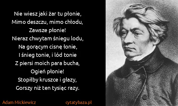 Adam Mickiewicz: Nie wiesz jaki żar tu płonie,
Mimo deszczu, mimo...
