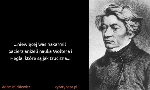 Adam Mickiewicz: ...niewięcej was nakarmił pacierz aniżeli nauka Woltera...