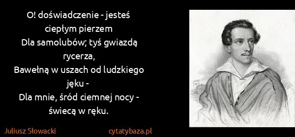 Juliusz Słowacki: O! doświadczenie - jesteś ciepłym pierzem
Dla samolubów;...