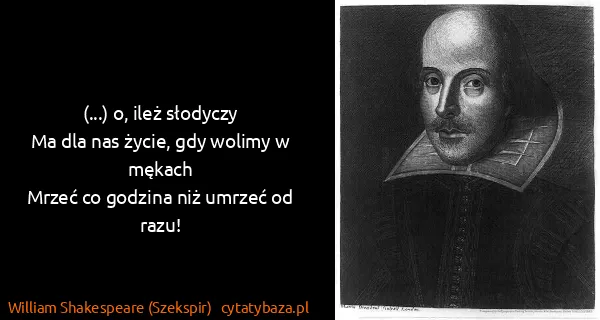 William Shakespeare (Szekspir): (...) o, ileż słodyczy
Ma dla nas życie, gdy wolimy w...