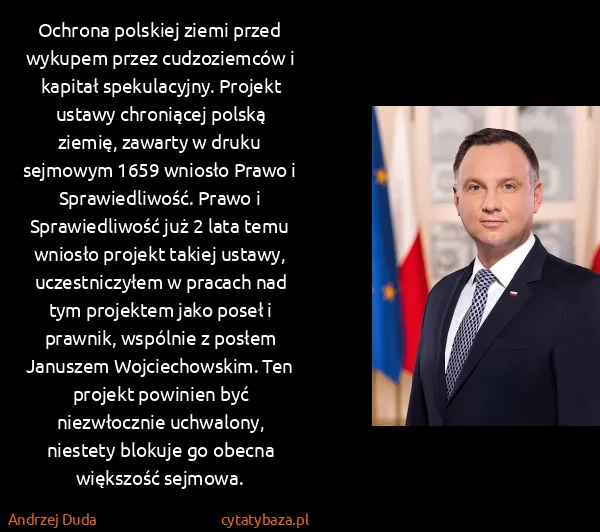 Andrzej Duda: Ochrona polskiej ziemi przed wykupem przez cudzoziemców...