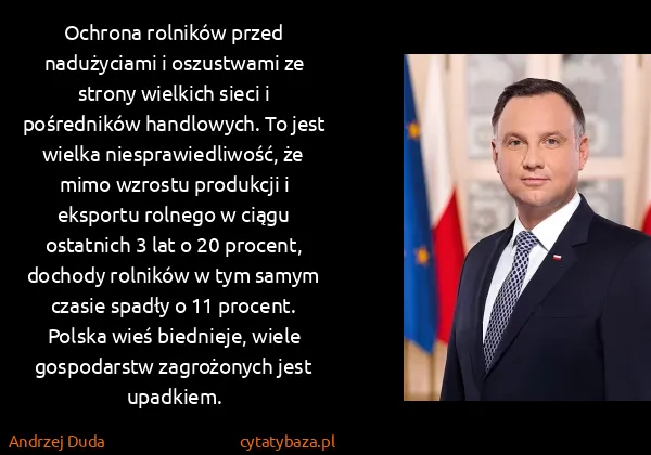 Andrzej Duda: Ochrona rolników przed nadużyciami i oszustwami ze...