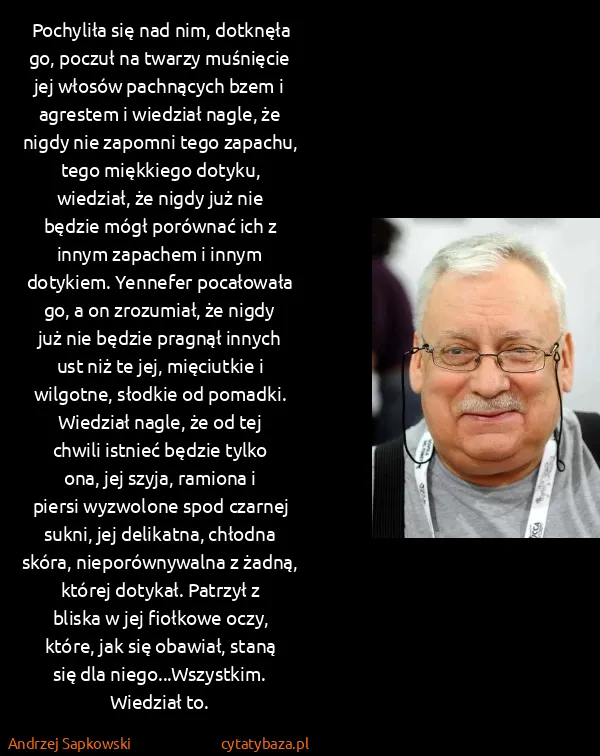Andrzej Sapkowski: Pochyliła się nad nim, dotknęła go, poczuł na twarzy...