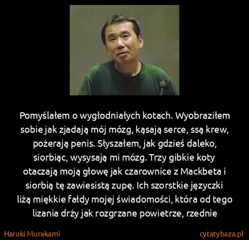 Haruki Murakami: Pomyślałem o wygłodniałych kotach. Wyobraziłem sobie jak...