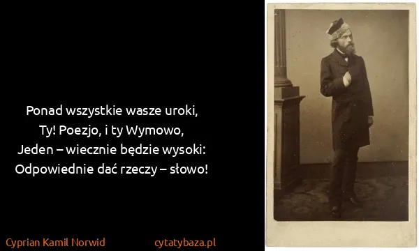 Cyprian Kamil Norwid: Ponad wszystkie wasze uroki,
Ty! Poezjo, i ty...