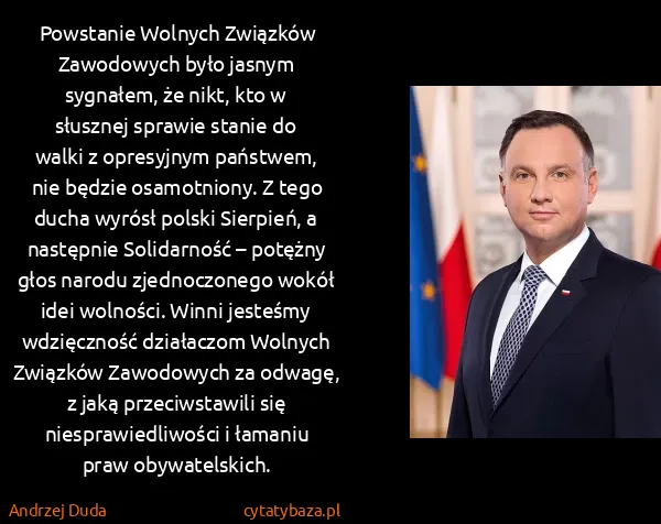 Andrzej Duda: Powstanie Wolnych Związków Zawodowych było jasnym...