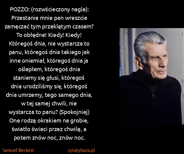 Samuel Beckett: POZZO: (rozwścieczony nagle): Przestanie mnie pan...