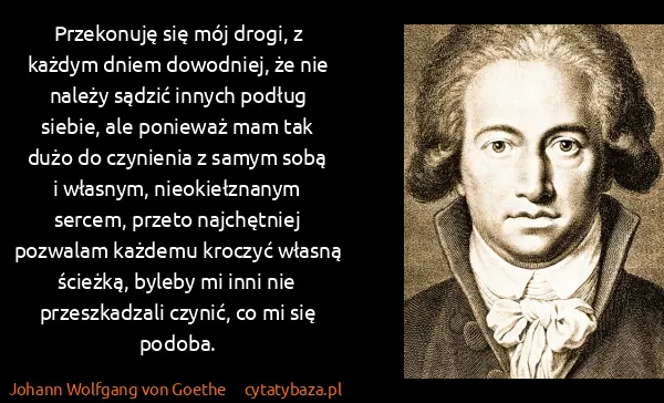 Johann Wolfgang von Goethe: Przekonuję się mój drogi, z każdym dniem dowodniej, że...