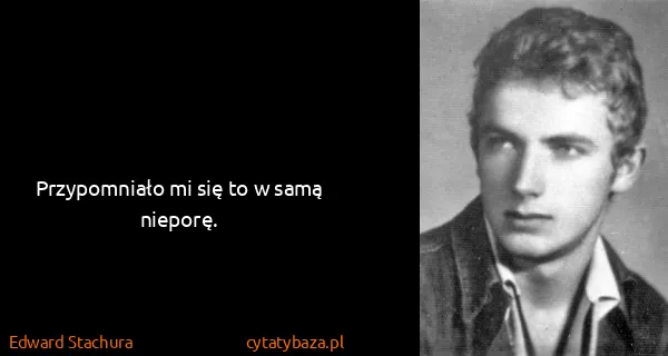Edward Stachura: Przypomniało mi się to w samą nieporę.