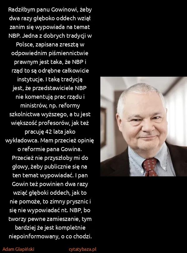 Adam Glapiński: Radziłbym panu Gowinowi, żeby dwa razy głęboko oddech...