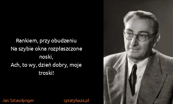 Jan Sztaudynger: Rankiem, przy obudzeniu
Na szybie okna rozpłaszczone...