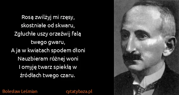 Bolesław Leśmian: Rosą zwilżyj mi rzęsy, skostniałe od skwaru,
Zgłuchłe...