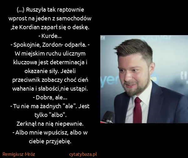 Remigiusz Mróz: (...) Ruszyła tak raptownie wprost na jeden z samochodów...