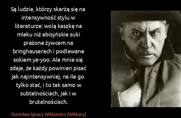 Stanisław Ignacy Witkiewicz (Witkacy): Są ludzie, którzy skarżą się na intensywność stylu w... Stanisław Ignacy Witkiewicz (Witkacy): Są ludzie, którzy skarżą się na intensywność stylu w...