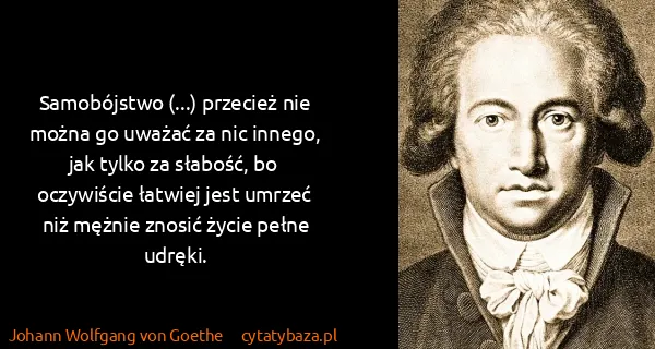 Johann Wolfgang von Goethe: Samobójstwo (...) przecież nie można go uważać za nic...