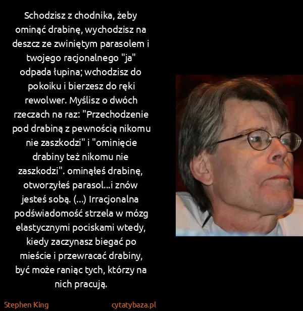 Stephen King: Schodzisz z chodnika, żeby ominąć drabinę, wychodzisz na... Stephen King: Schodzisz z chodnika, żeby ominąć drabinę, wychodzisz na...